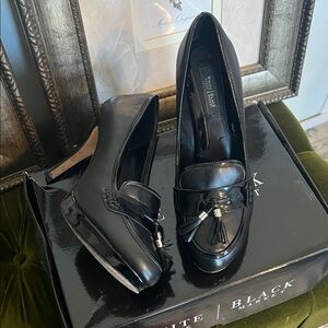 White House Black Market Black Leather Tassel Platform Pumps